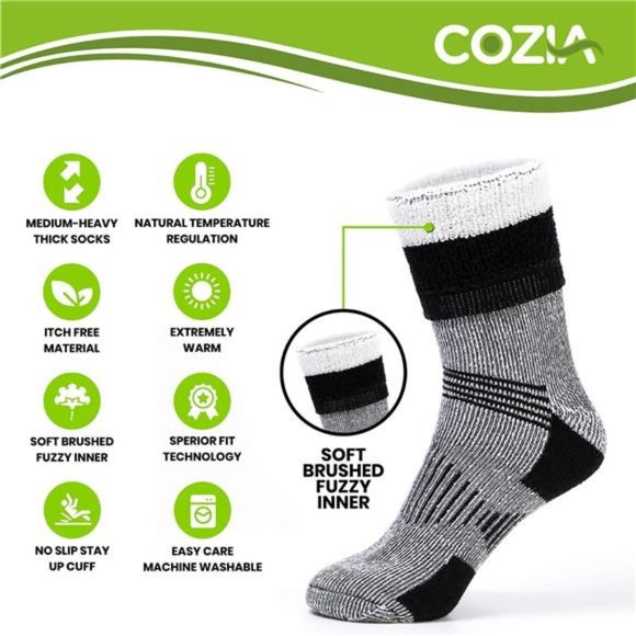 Merino Wool Socks for Men and Women Warm thermal Boot Hiking Socks 3 Pairs - Picture 3 of 6